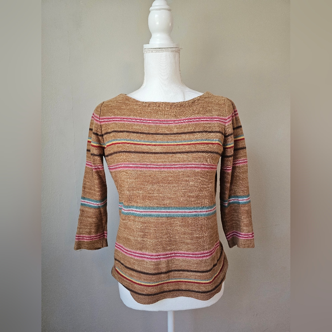 American Living Striped Tan Top With Multicolor Accents